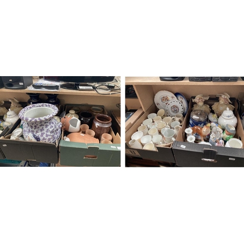 447 - 4 boxes of collectables inc. pair of Doulton vases, slop bucket, pair of Art Nouveau busts, Commemor... 