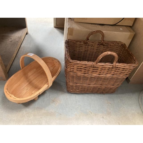 484 - Wooden trug & wicker basket