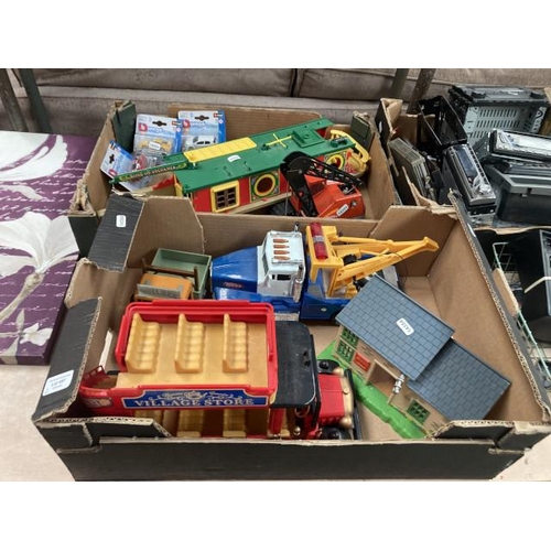 497 - 2 boxes of toys including Sylvania Motor Bus, Rose of Sylvania canal long boat, Tonka crane, Corgi M... 