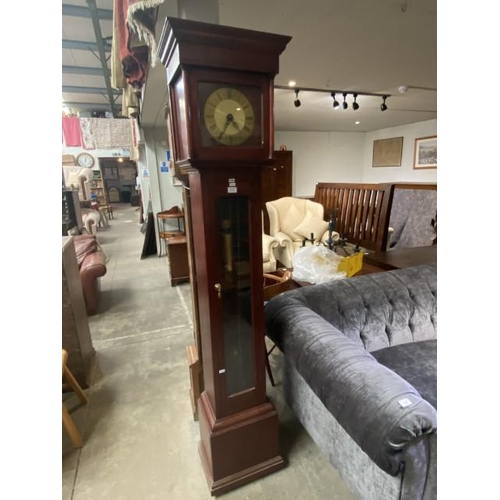 53 - Mahogany cased longcase clock with brass dial and brass weights  197H 44W 28D(In working order)