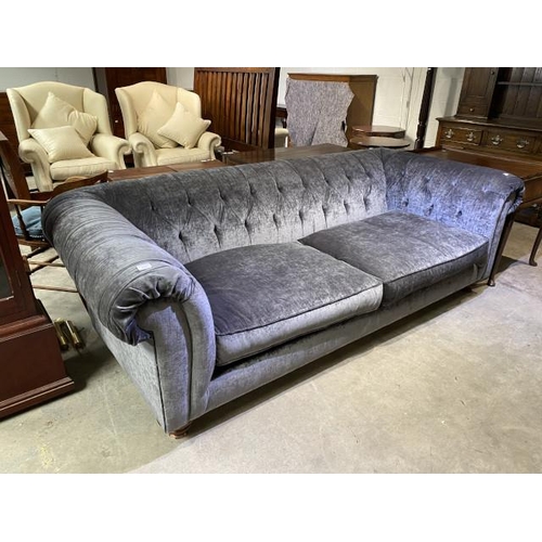 54 - Grey velvet button back settee - in very good condition 245W