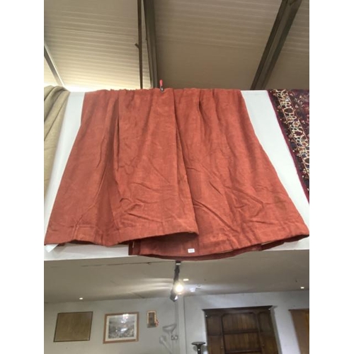 64 - Pair of good quality terracotta chenille lined curtains with pleated heading - 250cm wide x 220cm dr... 