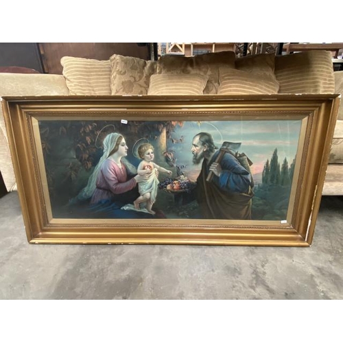 73 - Gilt framed print 'The Holy Family' Mary, Joseph & Jesus 67 x 133cm