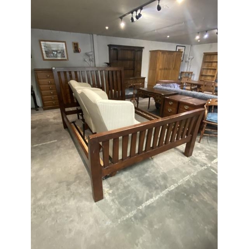 77 - Oak king size bed frame with side rails and lats