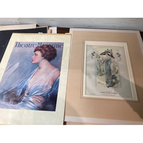 188 - Assorted unframed prints/etchings including 19th century French Fashion prints, 19th century British... 