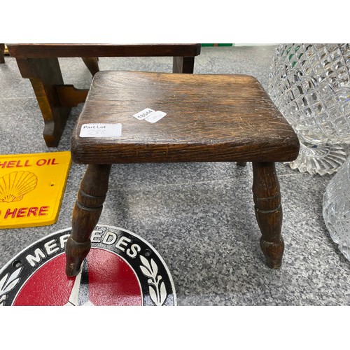 288 - Three stools inc. two 19th century milking stools, sizes 30W 20H 17D, 25W 27H 20D & 22W 19H 17D