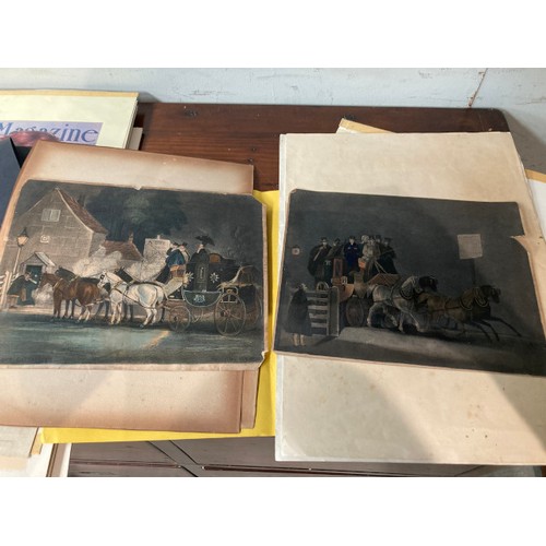 69 - Assorted unframed prints/etchings including 19th century French Fashion prints, 19th century British... 