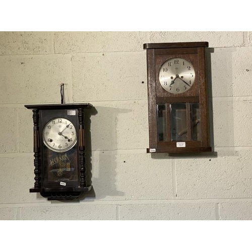 103 - Hibino wall clock & a 1930's oak wall clock (both with pendulums, no keys)