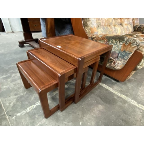 115 - Mid century teak nest of 3 tables 43H 50W 42D