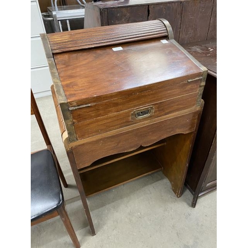 119 - Camphor wood writing table with campaign style brass mounts 95H 53W 43D