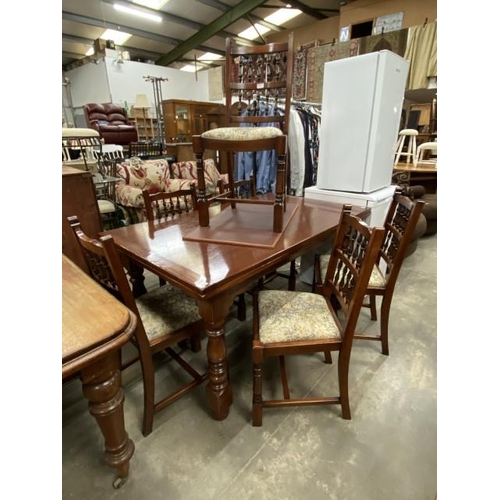 137 - Bevan Funnell oak extending dining table and 6 chairs 77H 145-245W 85D