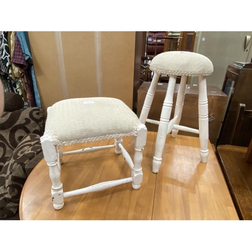 141 - 2 Victorian painted stools 32H & 50H