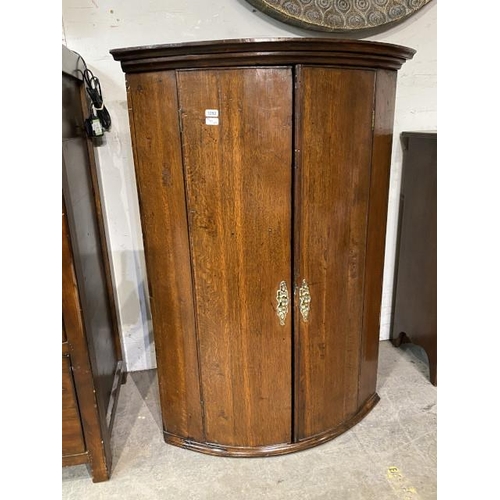 155 - George III oak bow fronted corner cabinet 95H 67W 49D