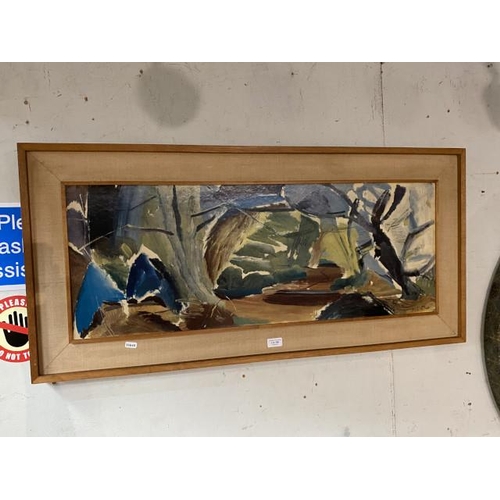 156 - Teak framed 1960's Ivon Hitchens (British 1893-1979) oleograph 'Edge Of The Wood' 119 x 52cm