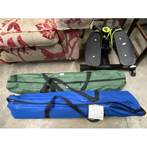 166 - 2 folding camping beds (with carry bags) & a Crane swing stepper