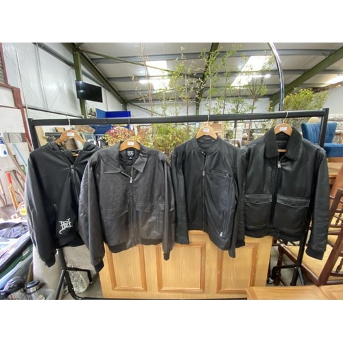 173 - 2 black leather jackets - Selected Homme Indigo (size L) and Levi Strauss (lined size L) and 2 faux ... 