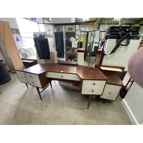 185 - Mid century teak 'Space-Plan Universe' dressing table 140H 132W 50D & a matching headboard with beds... 