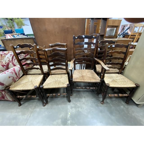 191 - 7 assorted Yorkshire oak, rush seated chairs