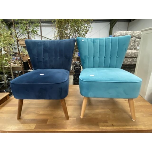 229 - 2 Dunelm velvet bedroom chairs in blue & teal 69W