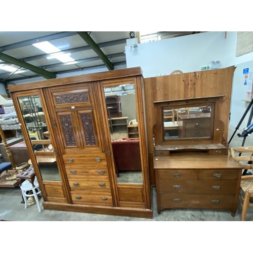 234 - Arts & Crafts oak dressing chest 160H 106W 51D & a Victorian walnut combination wardrobe 202H 182W 5... 