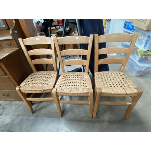 235 - 3 beech rush seated dining chairs