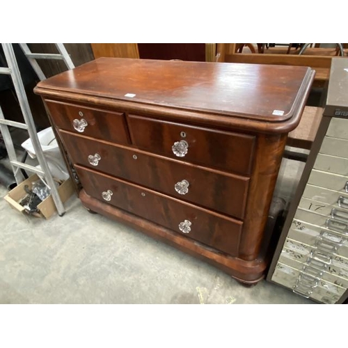 249 - Victorian mahogany 2 over 2 chest of drawers with glass handles 88H 116W 50D