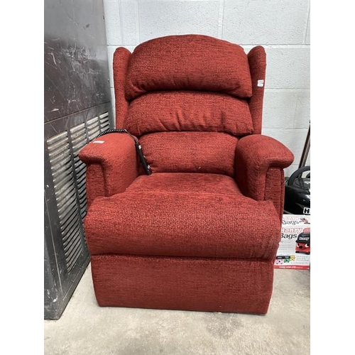 30 - Burgundy chenille HSL electric rise and recline lounge chair 76W