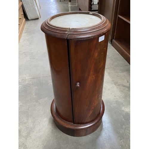 33 - Victorian mahogany cylindrical cupboard with marble top 74H 36cm diameter