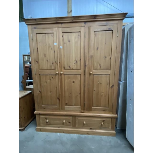 37 - Pine 3 door/2 drawer wardrobe 195H 152W 59D