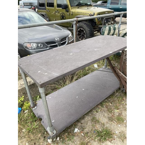 518 - Two tier slate preparation table. 90H 187W 76D (We are unable to deliver this lot, please arrange yo... 