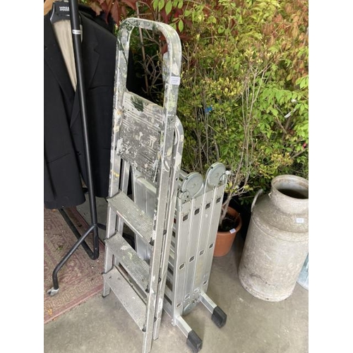 524 - Aluminium folding ladder & a pair of aluminium step ladders