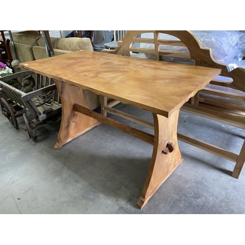 75 - Solid elm refectory dining table 79H 132W 64D