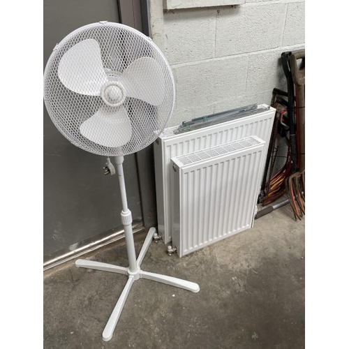 78 - 2 white radiators 60H 50W & 70H 70W & a floor standing fan