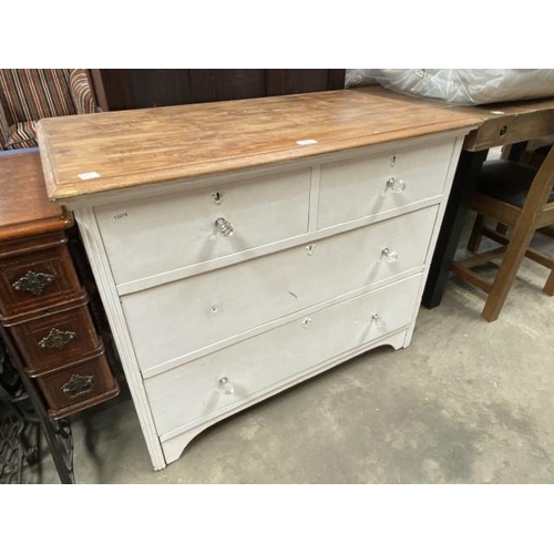 84 - Painted oak 3 drawer chest with stripped oak top 78H 95W 51D