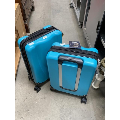 86 - 2 Ahoy carry on luggage in teal 35 x 26 x 55cm including wheels & handles (new)