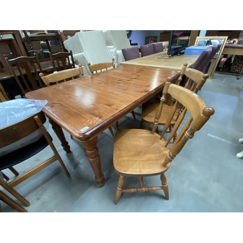 90 - Pine extending dining table 76H 140-182W 89D & 4 chairs