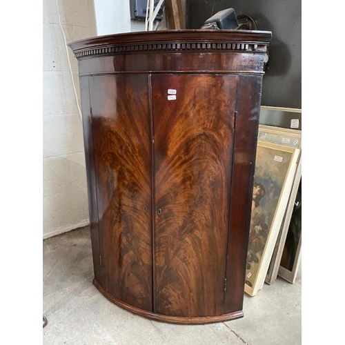 94 - George III mahogany bow fronted corner cabinet 106H 72W 47D