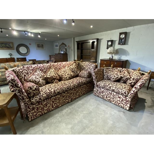 99 - Knoll burgundy & gold settee 240W and a matching armchair 135W