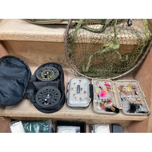 261 - Fly fishing equipment inc. many flies, 2 Shakespeare reels inc. 2755, canvas Gliders bag, Orvis mini... 