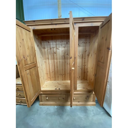 37 - Pine 3 door/2 drawer wardrobe 195H 152W 59D