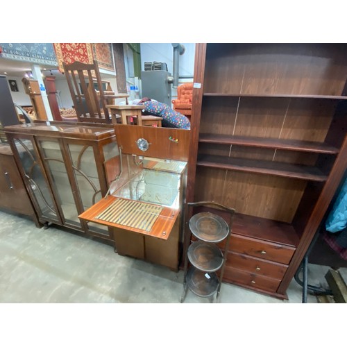 162 - Victorian mahogany glazed display cabinet 120H 103W 30D, Art Deco cocktail cabinet 100H 62W 32D, an ... 