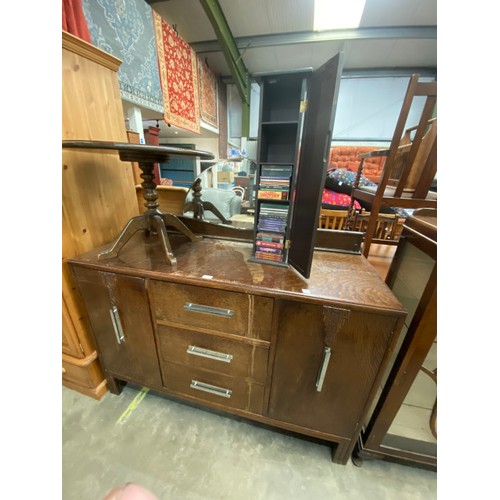 161 - 1930's oak sideboard 137H 137W 50D, oak pedestal occasional table 48H 62cm diameter & a book inspire... 