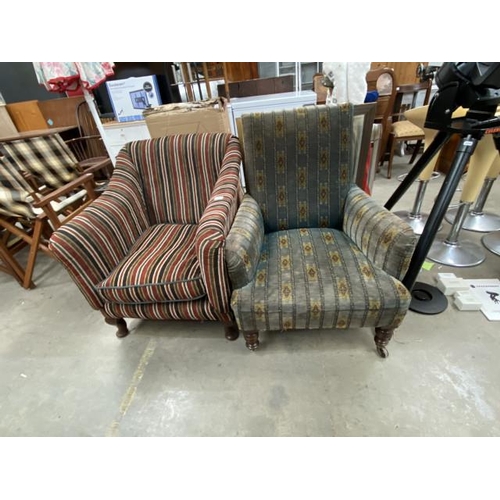 101 - Edwardian upholstered chair 71W & an Edwardian upholstered chair with brass castors 70W