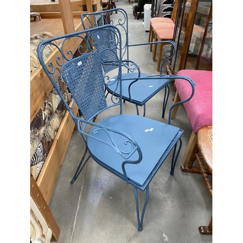 115 - 2 hand painted metal garden chairs 63W