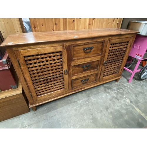 127 - Sheesham wood Asian sideboard with 3 drawers/2 doors 80H 140W 44D