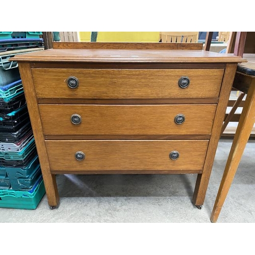 145 - Edwardian oak three drawer chest 82H 89W 43D