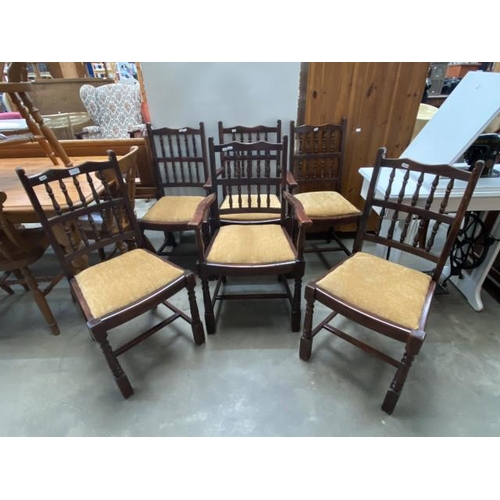 15 - 6 oak spindle back dining chairs including 2 carvers 53W