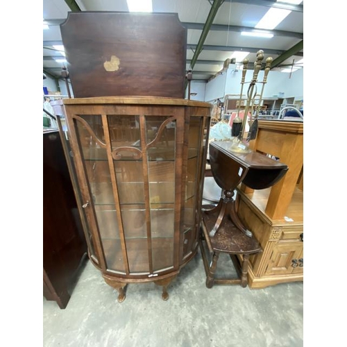 151 - Victorian mahogany display cabinet 126H 88W 38D, mahogany pedestal drop leaf table 56H 16-62W 61D an... 