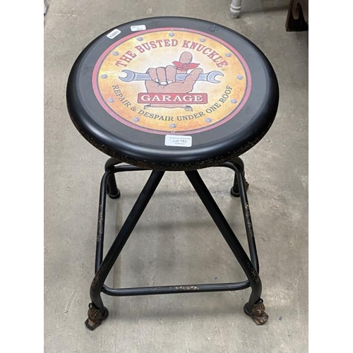 153 - ‘The Busted Knuckle’ garage metal stool (reproduction) 55H 35cm diameter