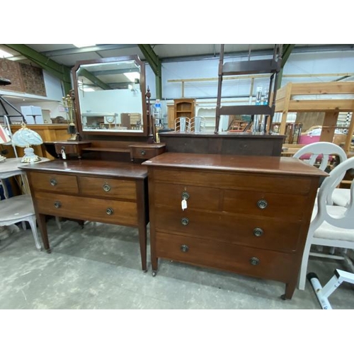 162 - Edwardian mahogany 5 drawer chest 91H 105W 48D and a matching dressing chest 168H 107W 53D